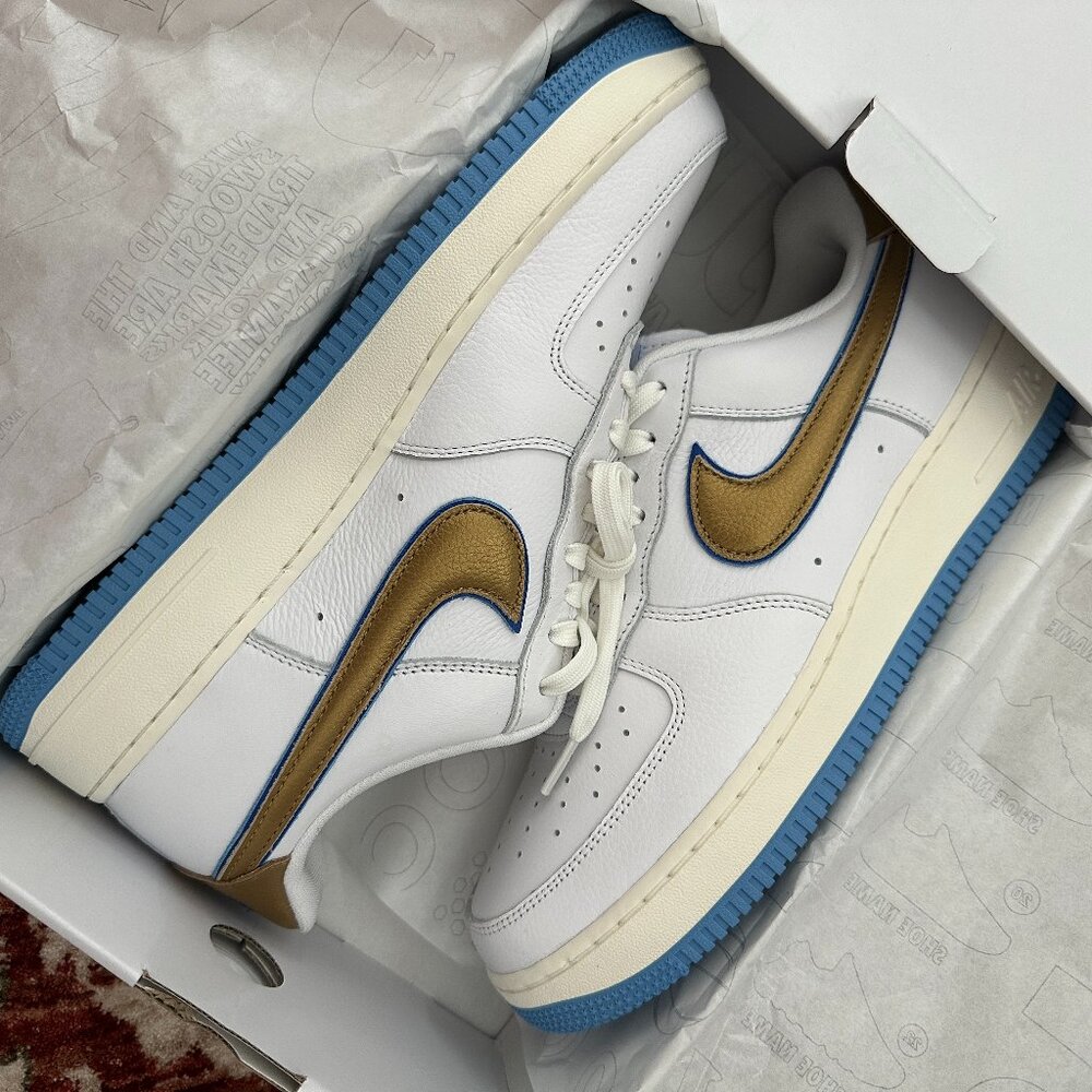 Custom Nike Air Force 1 Low - Gold & Baby Blue - Size 9.5M - Never Worn